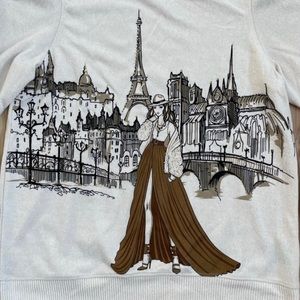 New NWT Love + Lace large Paris sweater tan Eiffel Tower retro River Seine